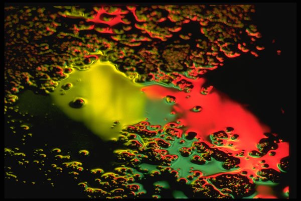 313032 Yellow, Green, Red Neon Light Reflected In Rain Water A4 Photo Print