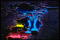 313053 Red, Blue, Yellow Neon Light Reflected In Rain Water A4 Photo Print