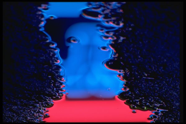 313055 Blue & Red Neon Light Reflected In Pool Of Rain Water A4 Photo Print