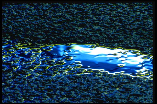 313058 Yellow, Blue, White Light Reflected On Wet Asphalt A4 Photo Print