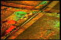 313079 Multi coloured Lights Reflecting Off Wet Concrete Sidewalk A4 Photo Print