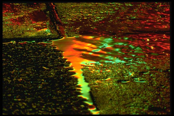 313087 Multi coloured Light Reflected On Wet Concrete Sidewalk A4 Photo Print