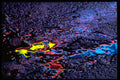313098 Yellow, Red, Blue Neon Light Reflecting Off Cracked Asphalt A4 Photo Print