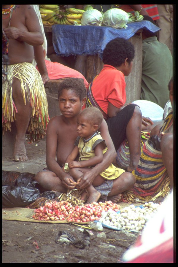 330009 Woman With Child At Market A4 Photo Print
