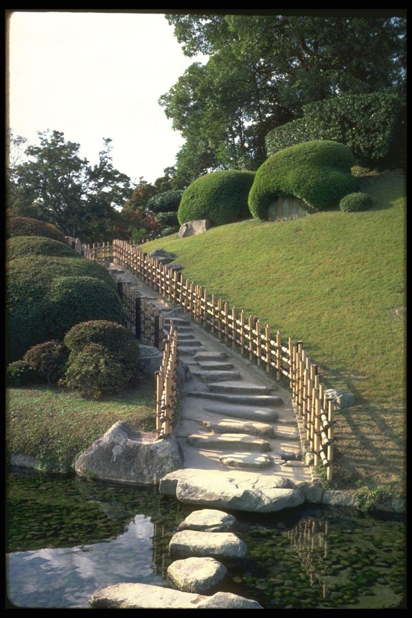 334002 Okayama path With Bamboo Rails Up Garden Knoll A4 Photo Print