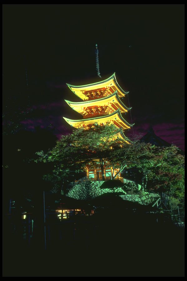 334034 Miyajima night Shot Of Pagoda A4 Photo Print
