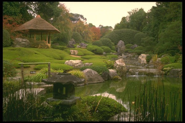 334064 Kyoto temple Garden, Watercourse And Pavilion A4 Photo Print