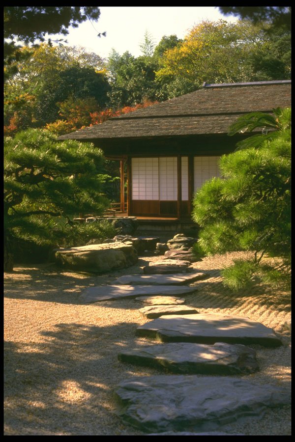 334079 Takamatsu Ritsurin Park, Tea Pavilion And Stone Path A4 Photo Print