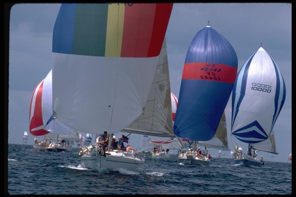 338001 Racing Downwind Off Block Island A4 Photo Print