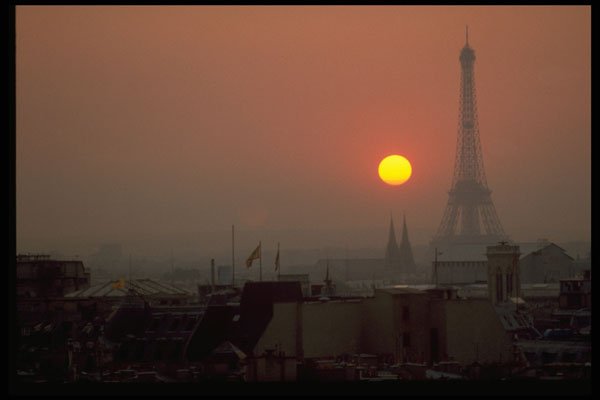 345010 Red Sunset On Paris And Eiffel Tower, France A4 Photo Print