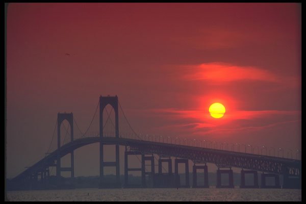 345097 Sun Setting Over A Bridge, Newport, Rhode Island A4 Photo Print