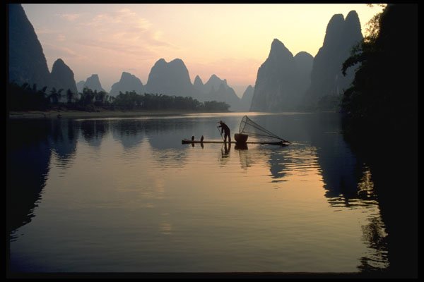345099 Crossing The River Li, Guilin, China A4 Photo Print