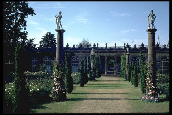 346081 Statuary Columns In Rose Garden Chatsworth, England A4 Photo Print