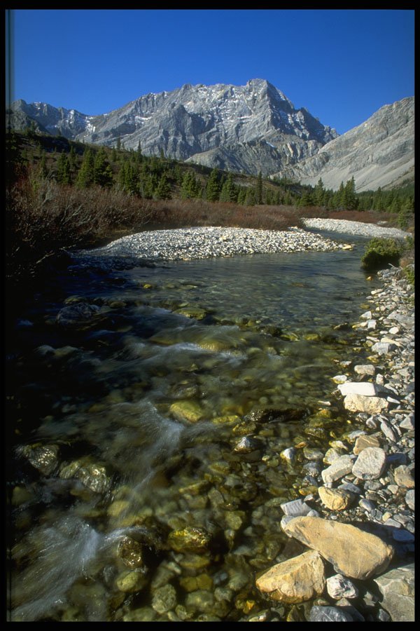 347055 Elbow River And Elpoca Mountain, Rocky Mountains, Canada A4 Photo Print