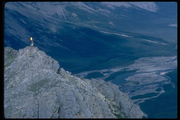 347078 Hiker Overlooking The Mountain River, NWT, Canada A4 Photo Print