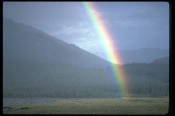 347094 Rainbow Over The Mountain River, NWT, Canada A4 Photo Print