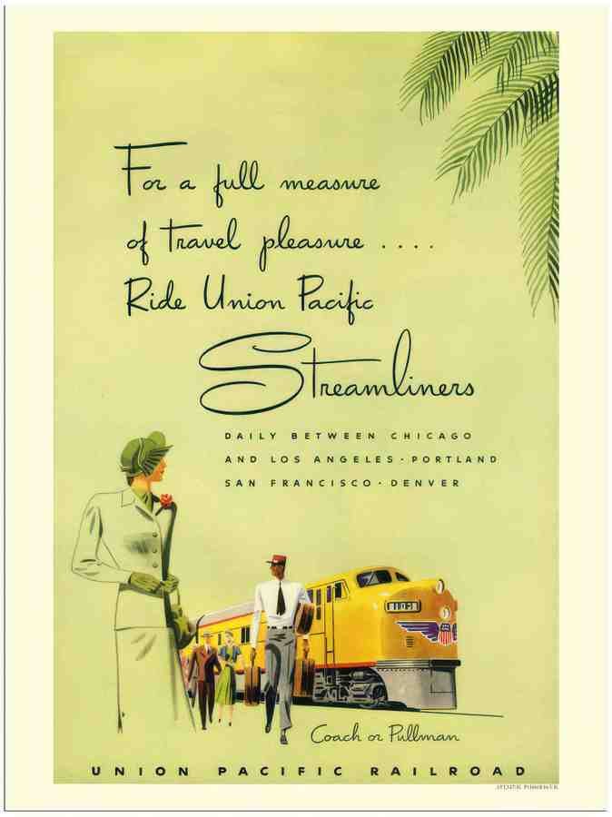 347K union pacific streamliner rail travel 1940s 2 Vintage Advert A4 Photo Print