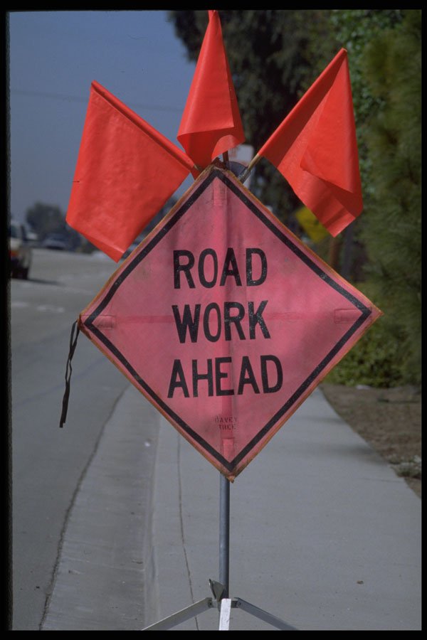 363016 Road Work Ahead (with Flags) A4 Photo Print