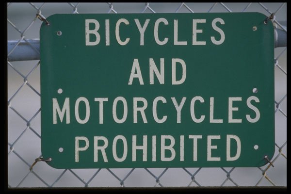 363028 Bicycles And Motorcycles Prohibited A4 Photo Print
