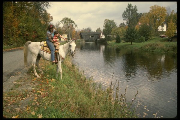365080 Horseback Riding On Bank Of Mad River A4 Photo Print