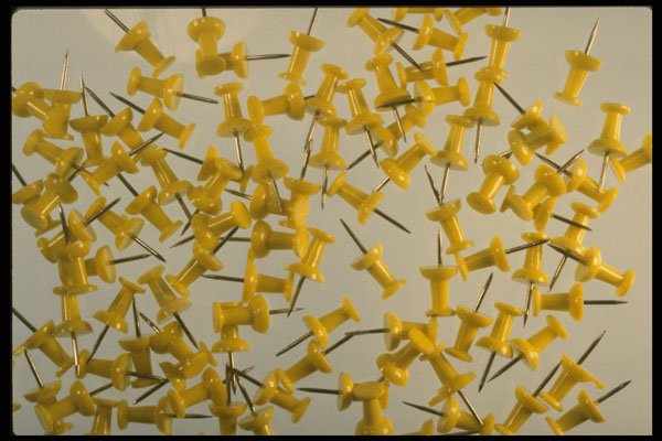 367090 Yellow Push Pins On White A4 Photo Print