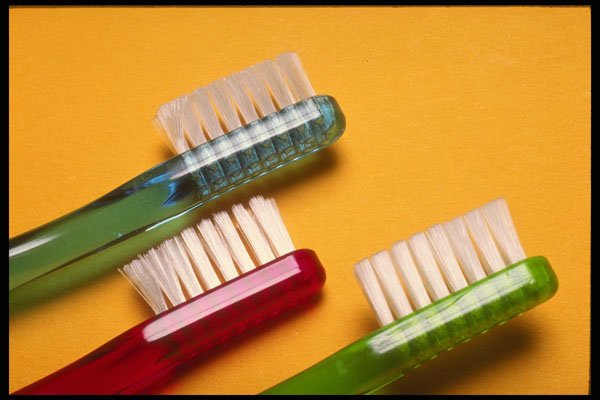 373014 Three Toothbrushes A4 Photo Print