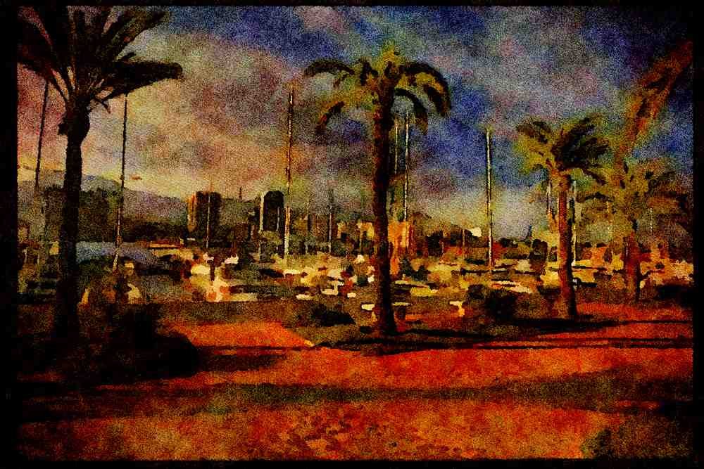 379004 Tiled Walkways Enhance The Marina Area A4 Limited Edition Watercolour Print