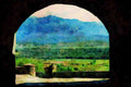 379016 Landscape, View Of Pyrenees From Ainsa A4 Limited Edition Watercolour Print