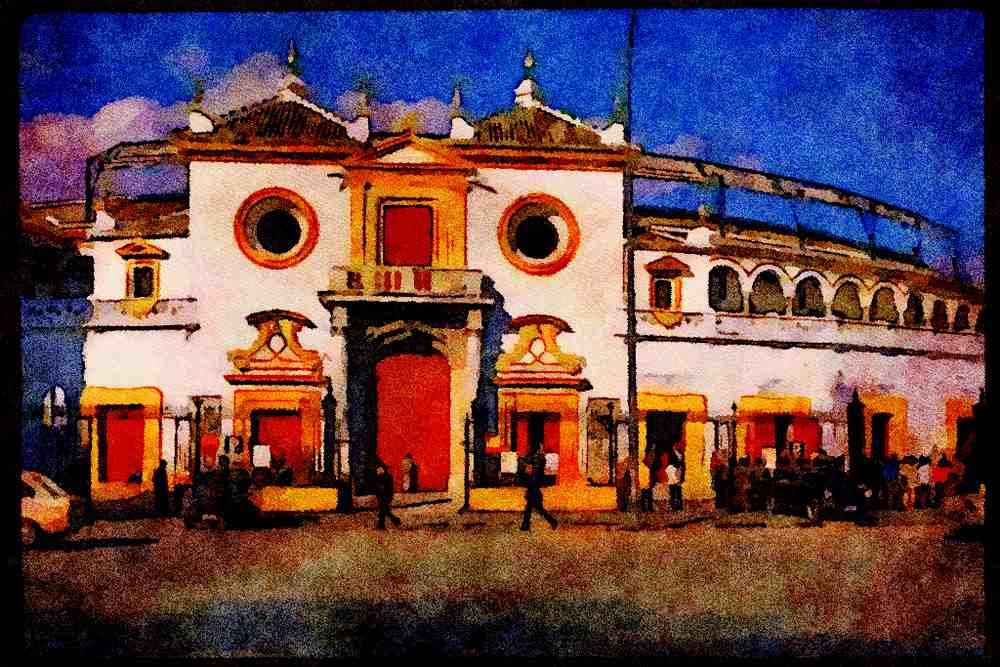 379017 Bullring In Seville A4 Limited Edition Watercolour Print
