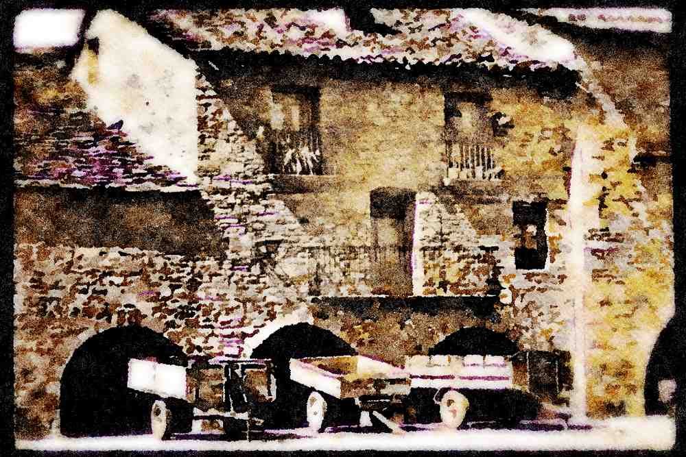 379019 Carts In Old Village, Ainsa A4 Limited Edition Watercolour Print