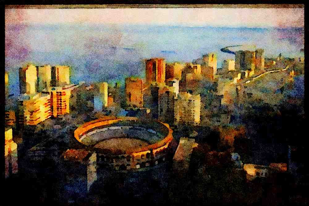 379046 Harbor And Bullring From Castle, Malaga A4 Limited Edition Watercolour Print