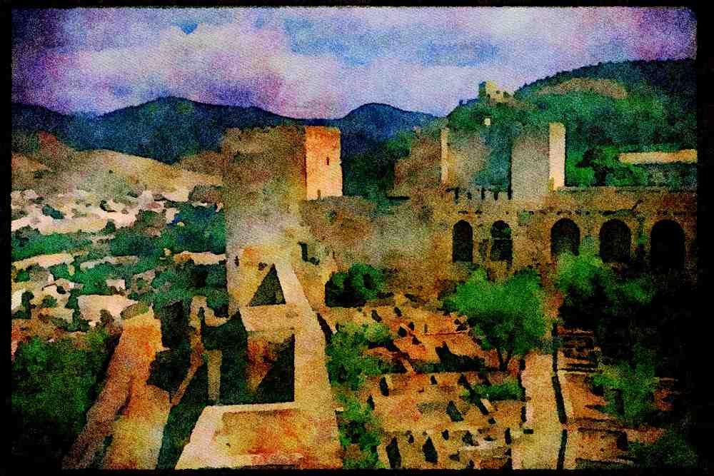 379055 Alhambra Walls, Granada A4 Limited Edition Watercolour Print