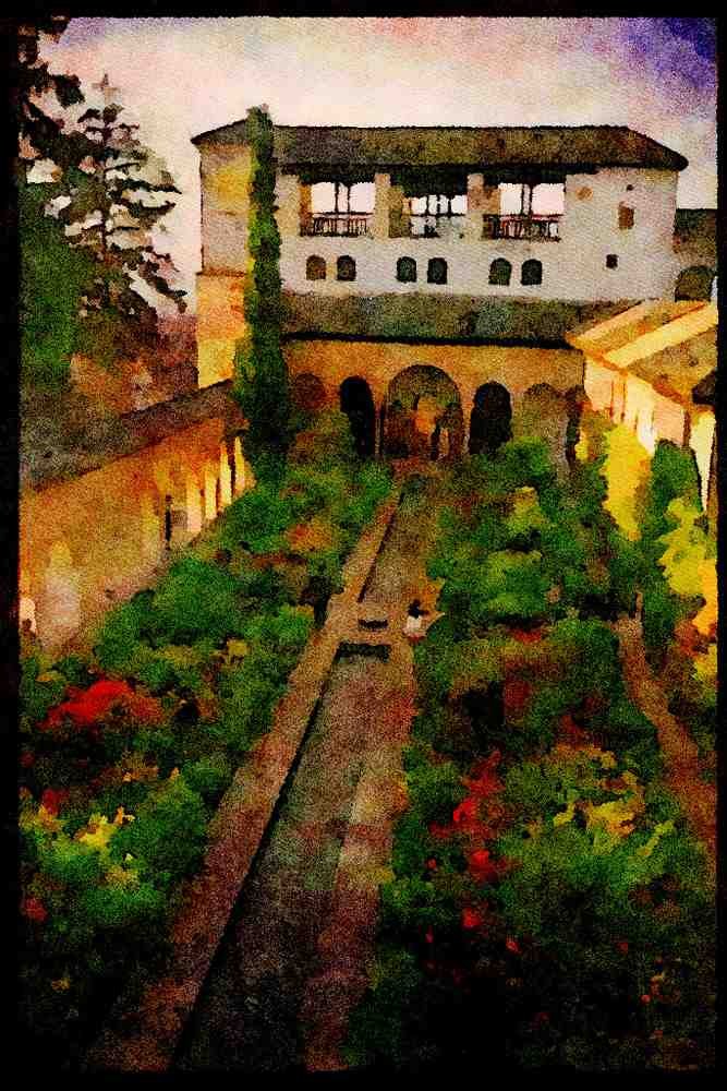 379058 Generalife Gardens, Granada A4 Limited Edition Watercolour Print