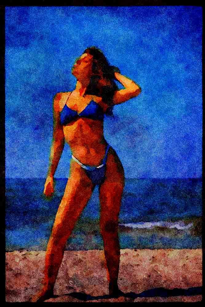379065 Woman In Bikini On The Beach A4 Limited Edition Watercolour Print