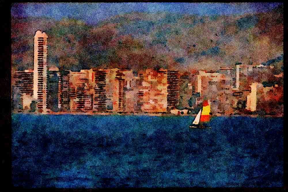 379075 Benidorm Harbor A4 Limited Edition Watercolour Print