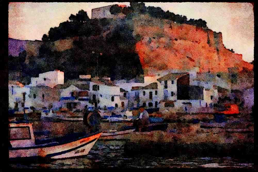 379077 Denia Harbor A4 Limited Edition Watercolour Print