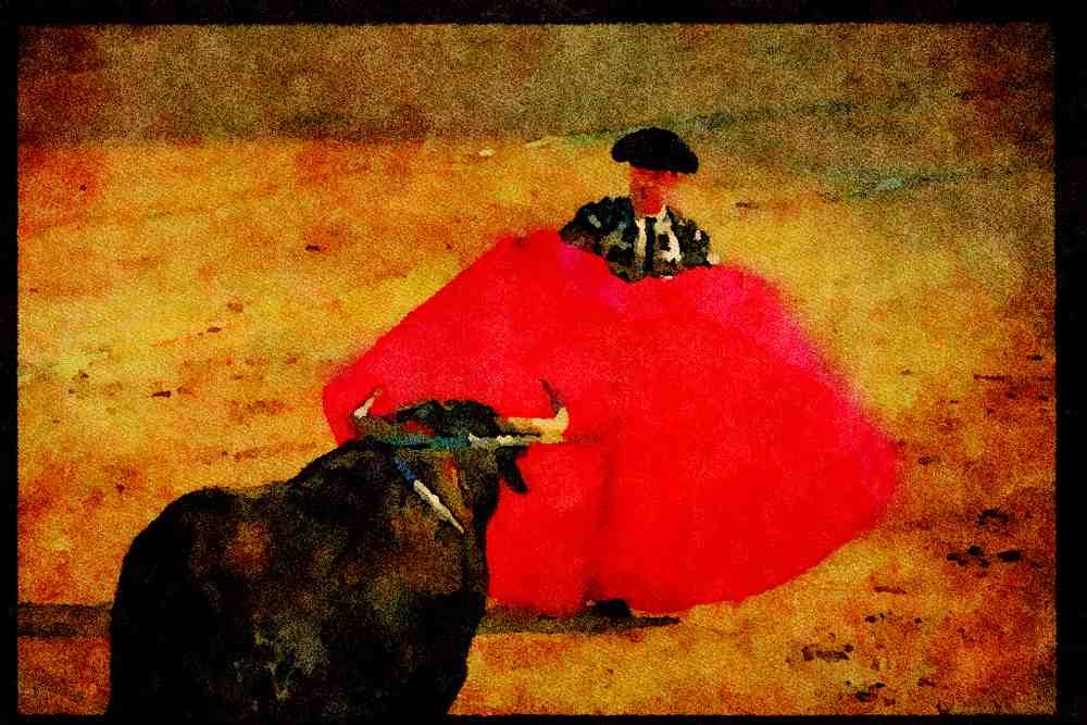 379091 Bullfighting Manoeuver, Cape Testing The Bull A4 Limited Edition Watercolour Print