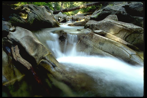 380079 Blurred Water Over Rocks, Denny Creek, Washington A4 Photo Print