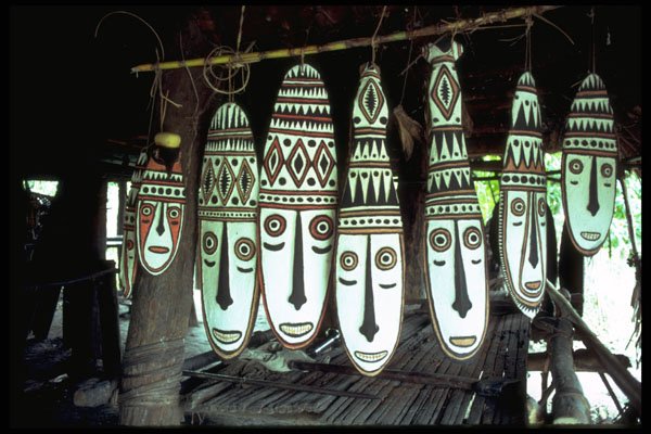 381073 Upper Sepik Marrowei Masks, New Guinea A4 Photo Print