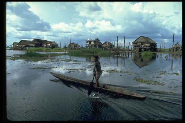 381076 Lower Sepik Angoram Houses On Stilts, New Guinea A4 Photo Print
