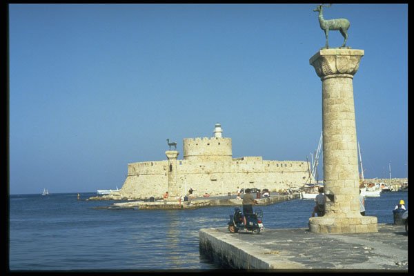 383058 Town Harbor, Rhodes, Greece A4 Photo Print