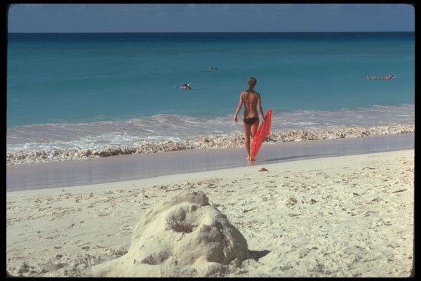 384048 Pretty Girl Enters Surf, Barbados A4 Photo Print