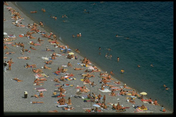 384064 Overcrowded Beach In July, Nice, France A4 Photo Print