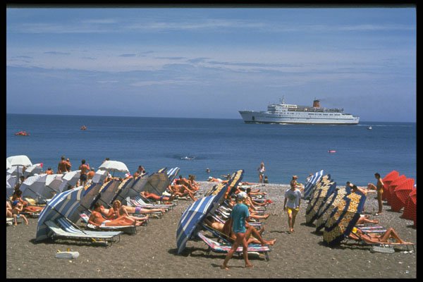 384084 Town Beach And Ferry, Rhodes, Greece A4 Photo Print