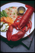 386017 Steamed Lobster With Vegetables, Rice And Melted Butter A4 Photo Print