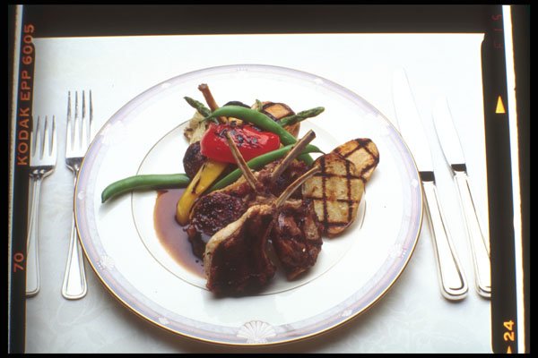 386020 Sliced Rack Of Lamb With Grilled Vegetables A4 Photo Print