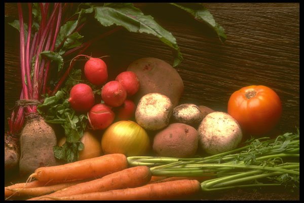 386042 Vegetables Against Barn Board A4 Photo Print