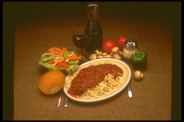 386053 Spaghetti And A Bottle Of Wine A4 Photo Print