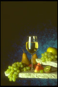 386057 A Glass Of White Wine And Fruit On Marble A4 Photo Print