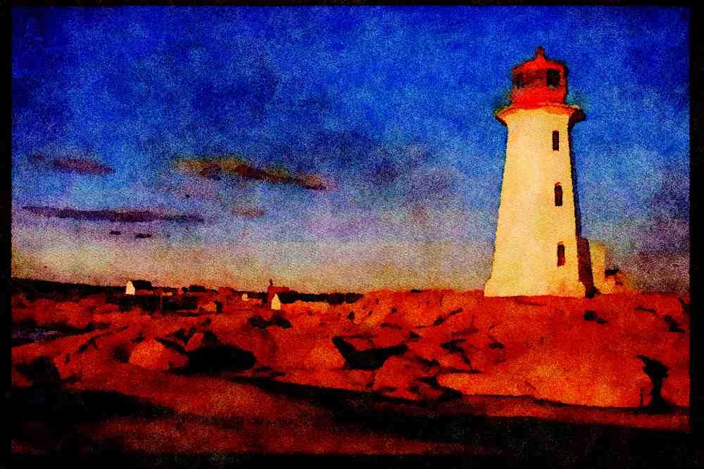 387000 The Lighthouse Overlooking Peggy's Cove, Nova Scotia A4 Limited Edition Watercolour Print